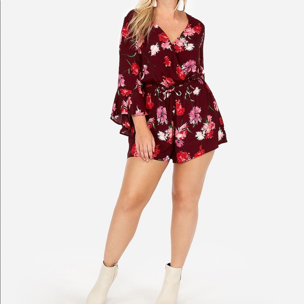 Floral Surplice Bell Sleeve Romper